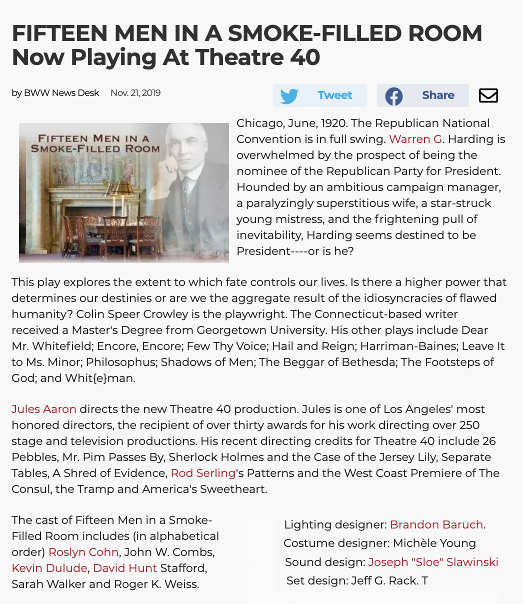 "Fifteen Men" Notice at BroadwayWorld.com