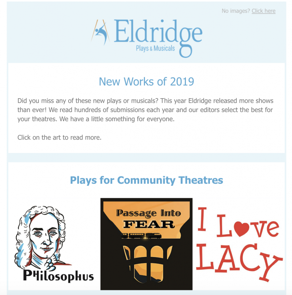 "Eldridge Plays and Musicals" Highlighted New Plays